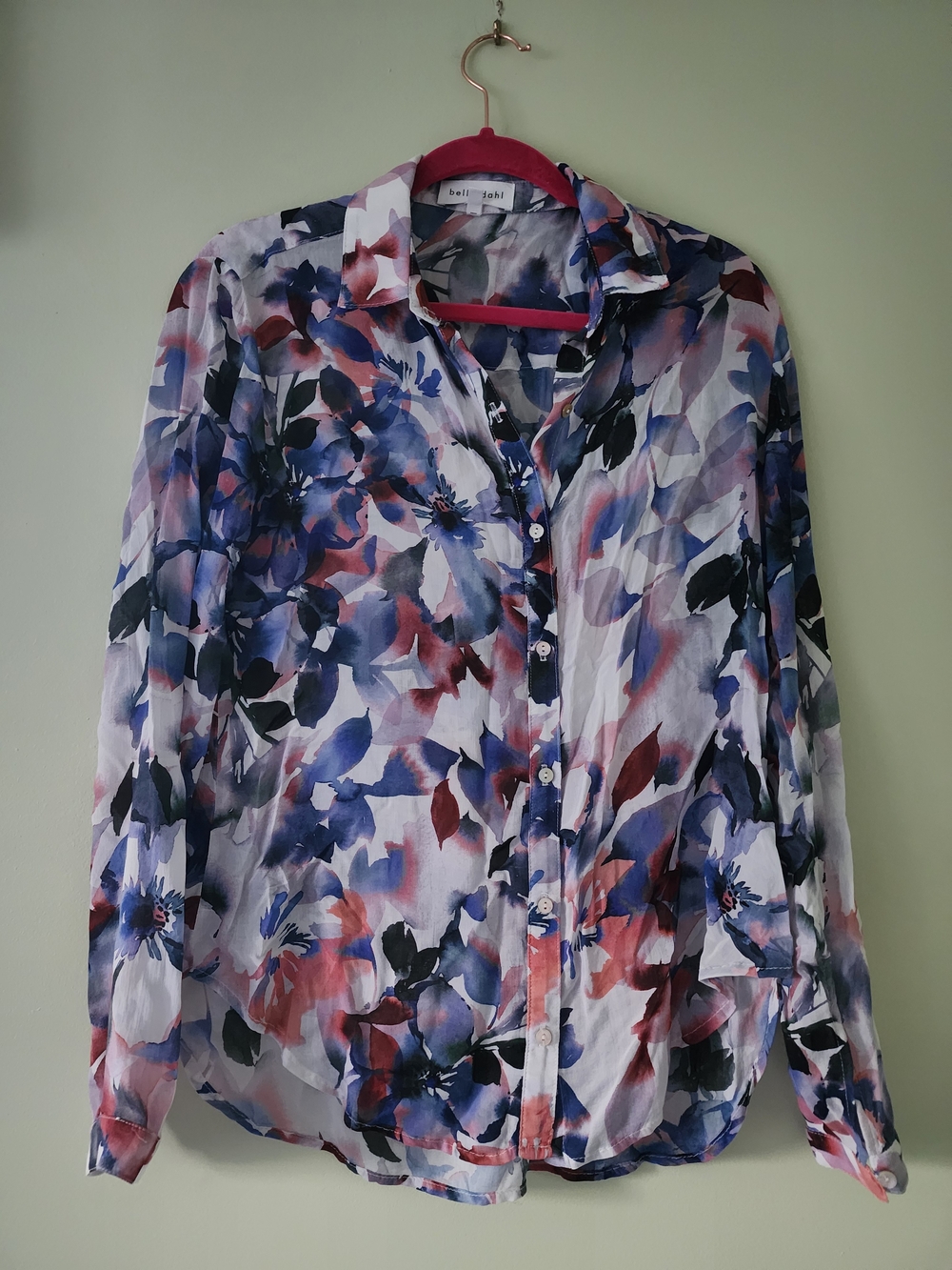 Bella Dahl Floral Button-Down Shirt in Blue, Purple, Black, and Pink